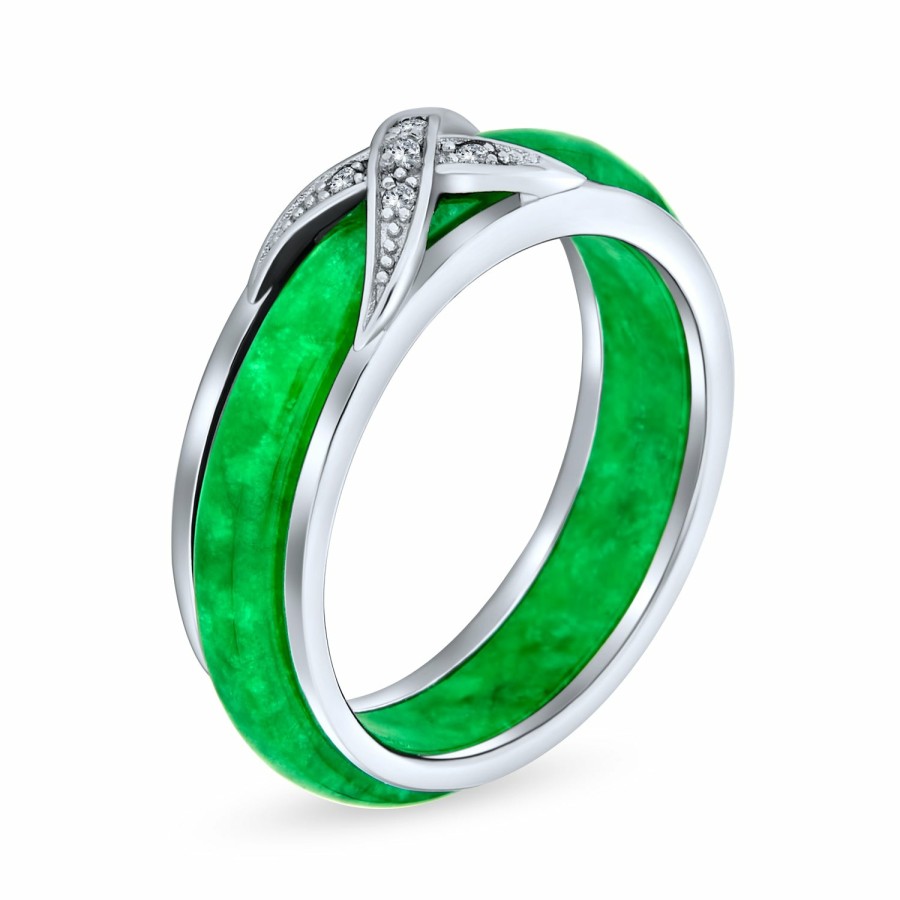 Shop Women Bling Jewelry Stacking Eternity Rings | Cz Criss Cross X Kiss Dyed Green Jade Band Ring .925 Sterling Silver