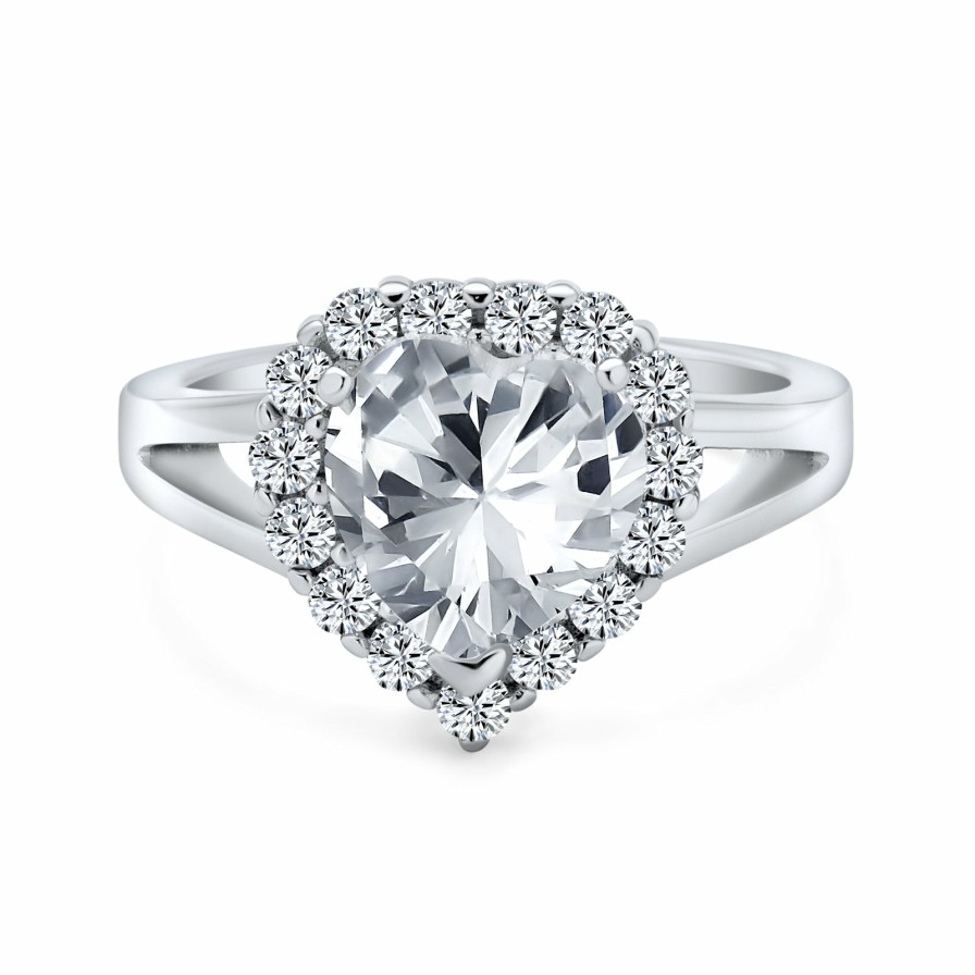 Shop Women Bling Jewelry Engagement Rings | 3Ct Aaa Cz Halo Heart Shaped Engagement Ring .925Sterling Silver Clear