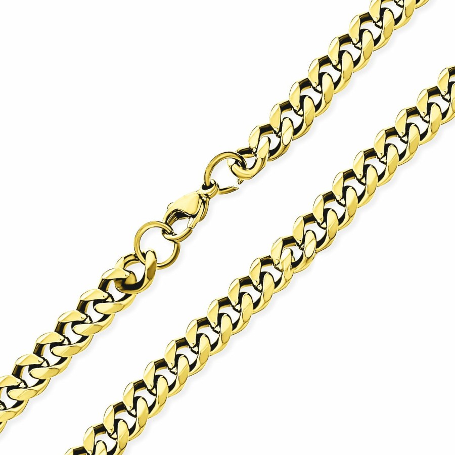 Shop Men Bling Jewelry Mens Necklace Chains | Heavy Duty Curb Chain Necklace Mens Gold Plated Stainless Steel 30 Inch 10 Mm