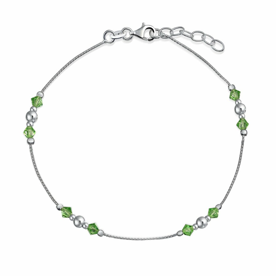 Shop Women Bling Jewelry Ankle Bracelets | Lime Green Crystal Bead Anklet Sterling Silver Ball Bead 9-10 Inch