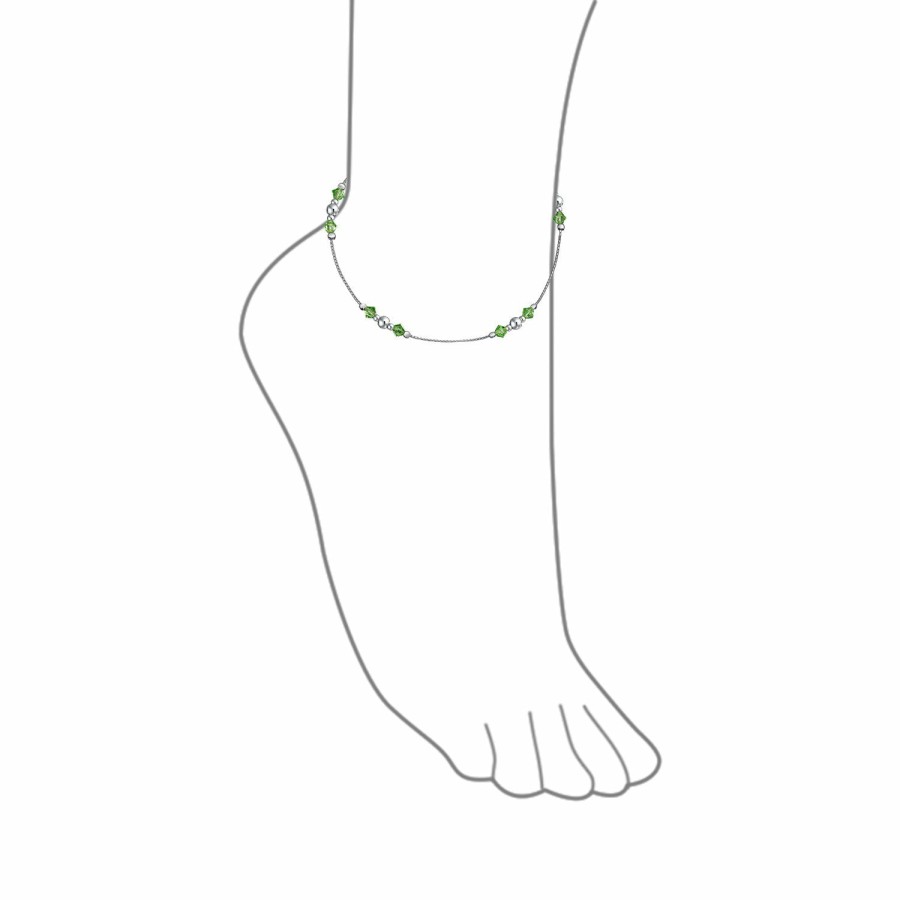 Shop Women Bling Jewelry Ankle Bracelets | Lime Green Crystal Bead Anklet Sterling Silver Ball Bead 9-10 Inch