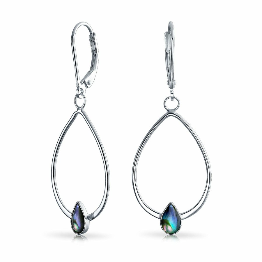 Shop Women Bling Jewelry Dangle Drop Earrings | Created Opal Lever Back Oval Hoop Earrings Sterling Silver