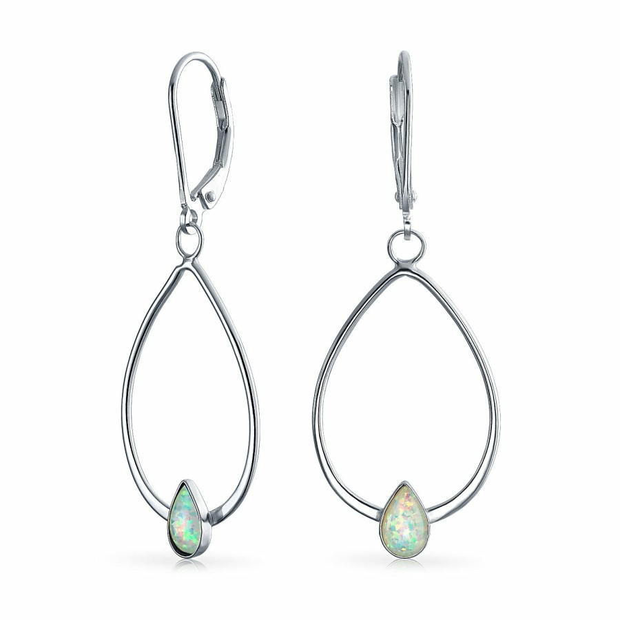 Shop Women Bling Jewelry Dangle Drop Earrings | Created Opal Lever Back Oval Hoop Earrings Sterling Silver