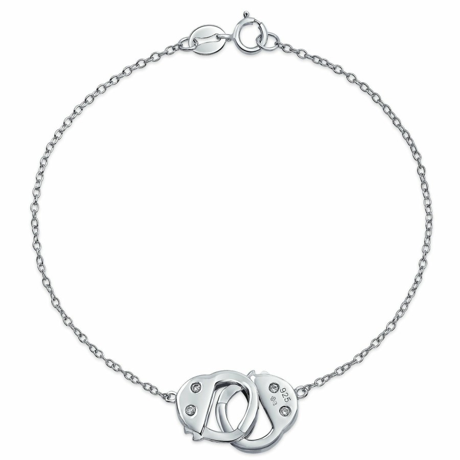 Shop Women Bling Jewelry Unique Bracelets | Partner In Crime Handcuff Lock Chain Link Bracelet Sterling Silver