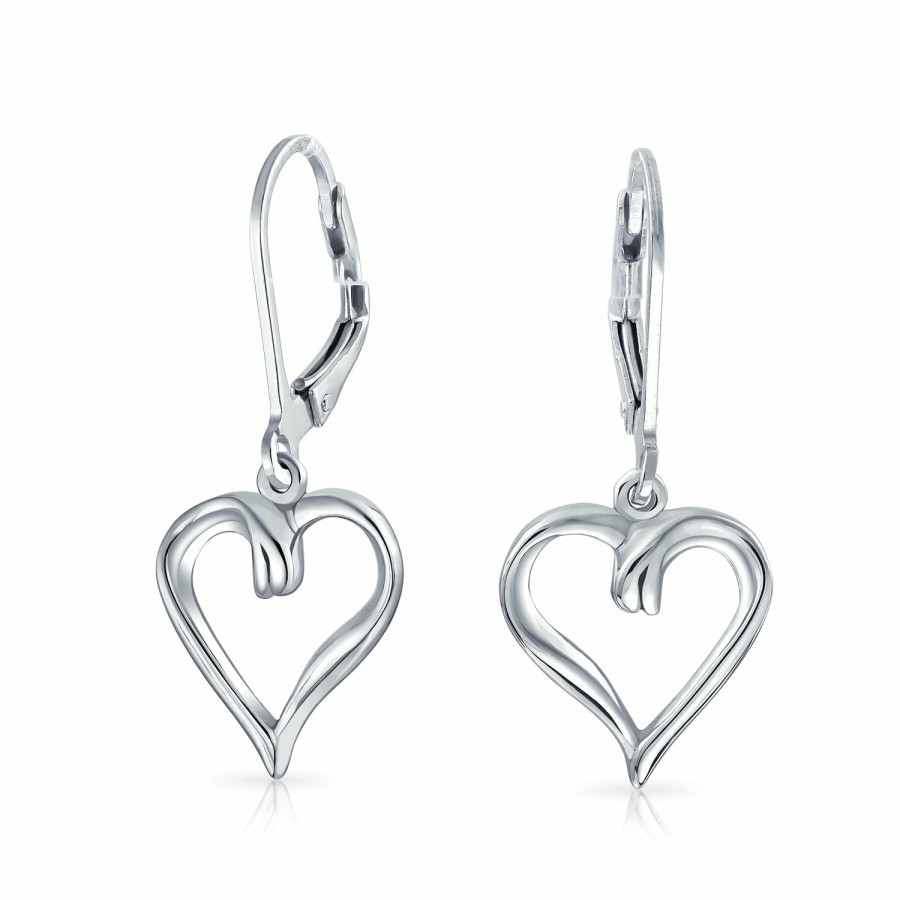 Shop Women Bling Jewelry Dangle Drop Earrings | Heart Romantic Lever Back Earrings Gold Plated .925 Sterling