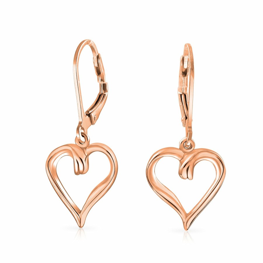 Shop Women Bling Jewelry Dangle Drop Earrings | Heart Romantic Lever Back Earrings Gold Plated .925 Sterling