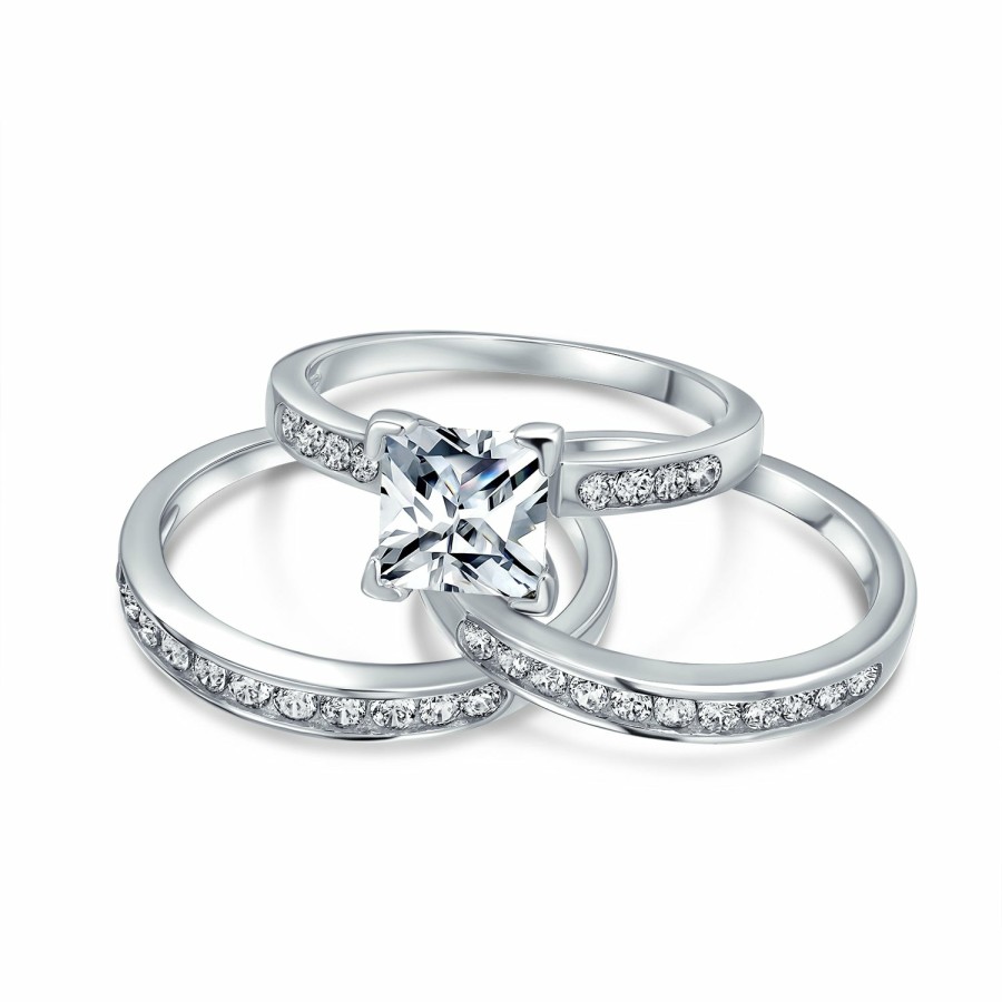 Shop Women Bling Jewelry Wedding Rings Sets | 2Ct Solitaire Princess Cut Aaa Cz Engagement Ring Set Sterling Silver