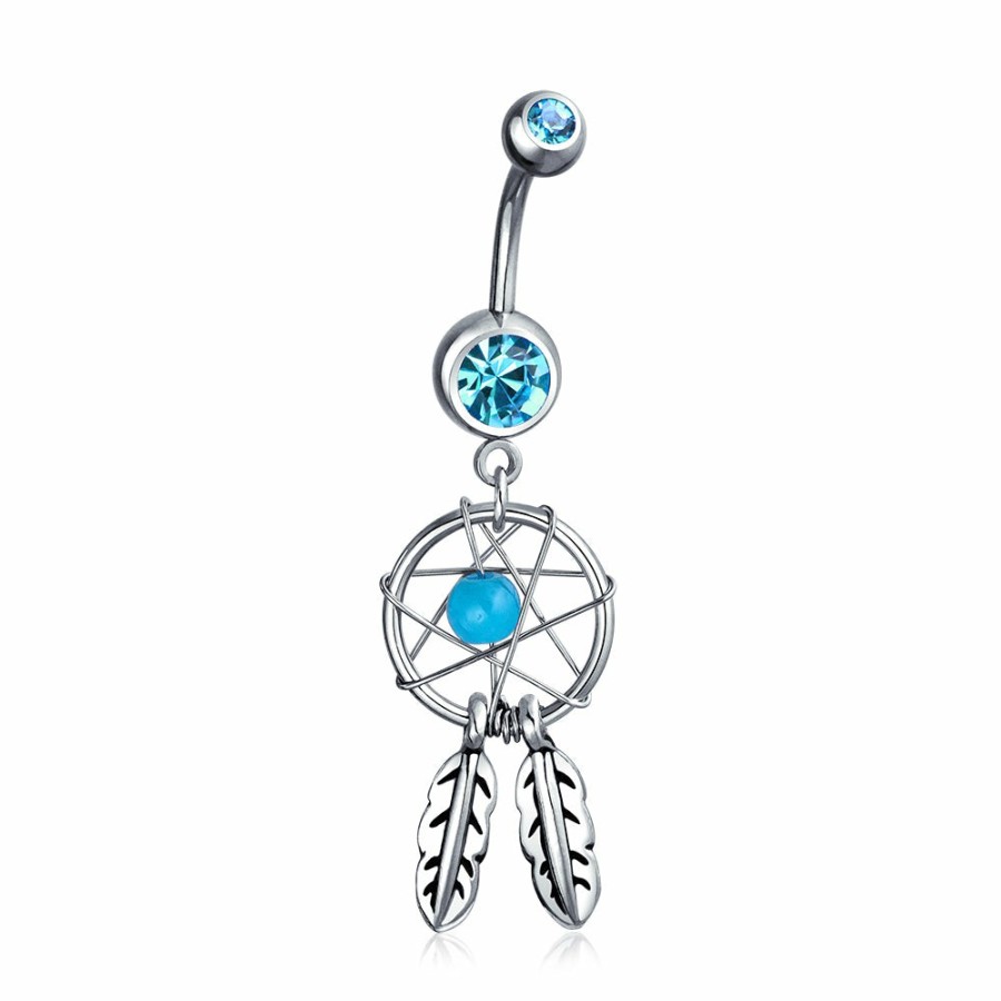 Shop Women Bling Jewelry Belly Rings | Native American Dangle Western Bar Ball Dream Catcher Belly Ring