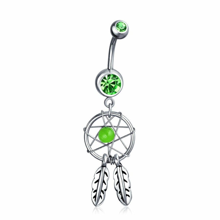 Shop Women Bling Jewelry Belly Rings | Native American Dangle Western Bar Ball Dream Catcher Belly Ring