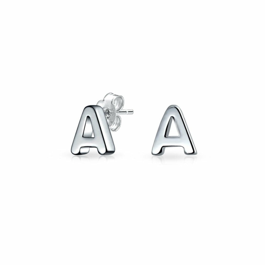 Shop Women Bling Jewelry Stud Earrings | A-Z Geometric Alphabet Letter Initial Stud Earrings Sterling Silver