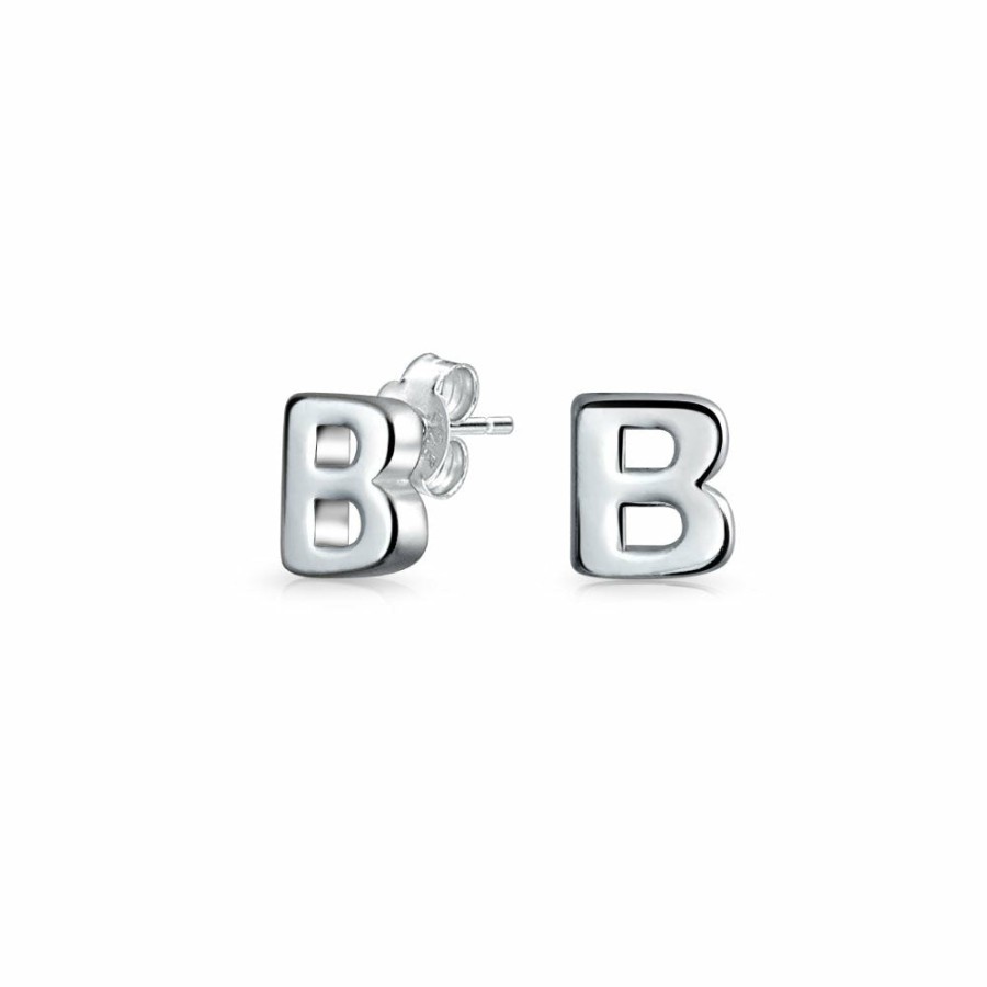 Shop Women Bling Jewelry Stud Earrings | A-Z Geometric Alphabet Letter Initial Stud Earrings Sterling Silver