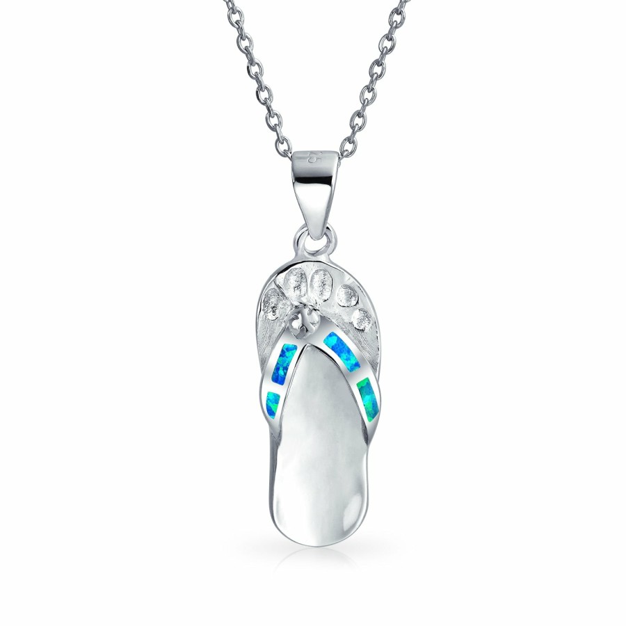 Shop Women Bling Jewelry Delicate Pendant Necklaces | Flip Flop Sandal Pendant Created Opal Sterling Silver Necklace