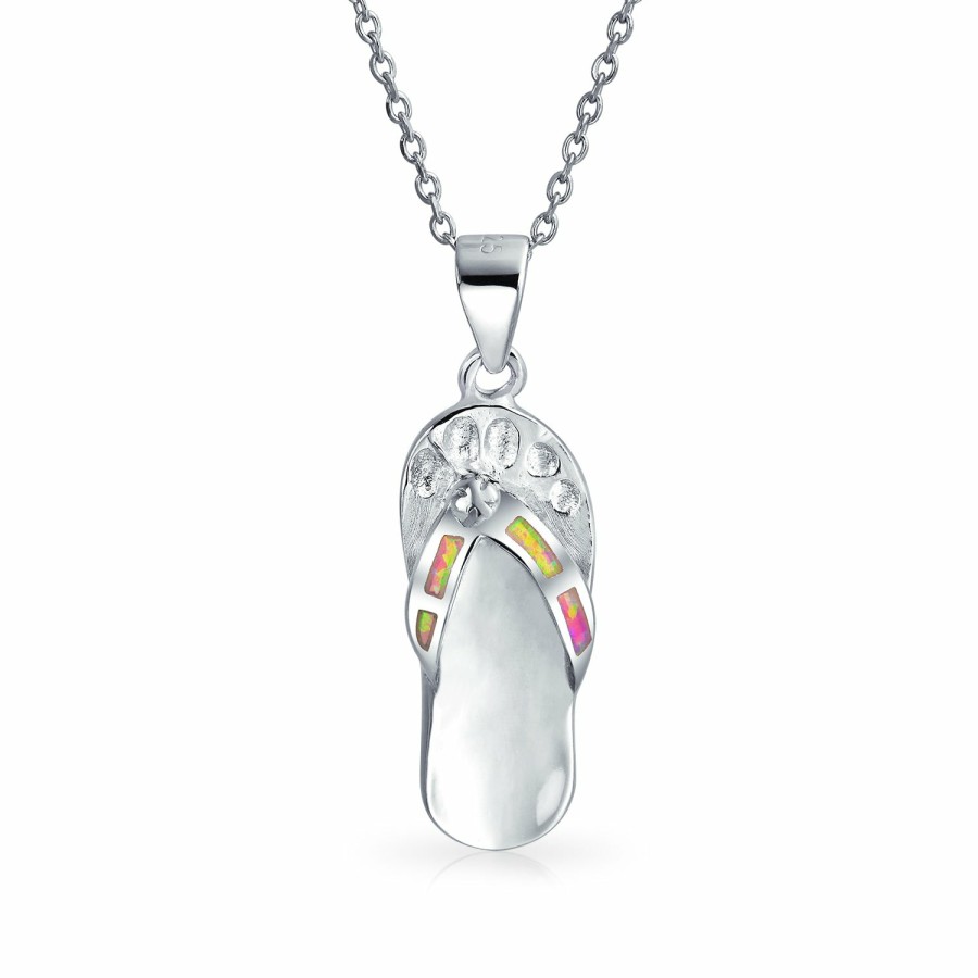 Shop Women Bling Jewelry Delicate Pendant Necklaces | Flip Flop Sandal Pendant Created Opal Sterling Silver Necklace