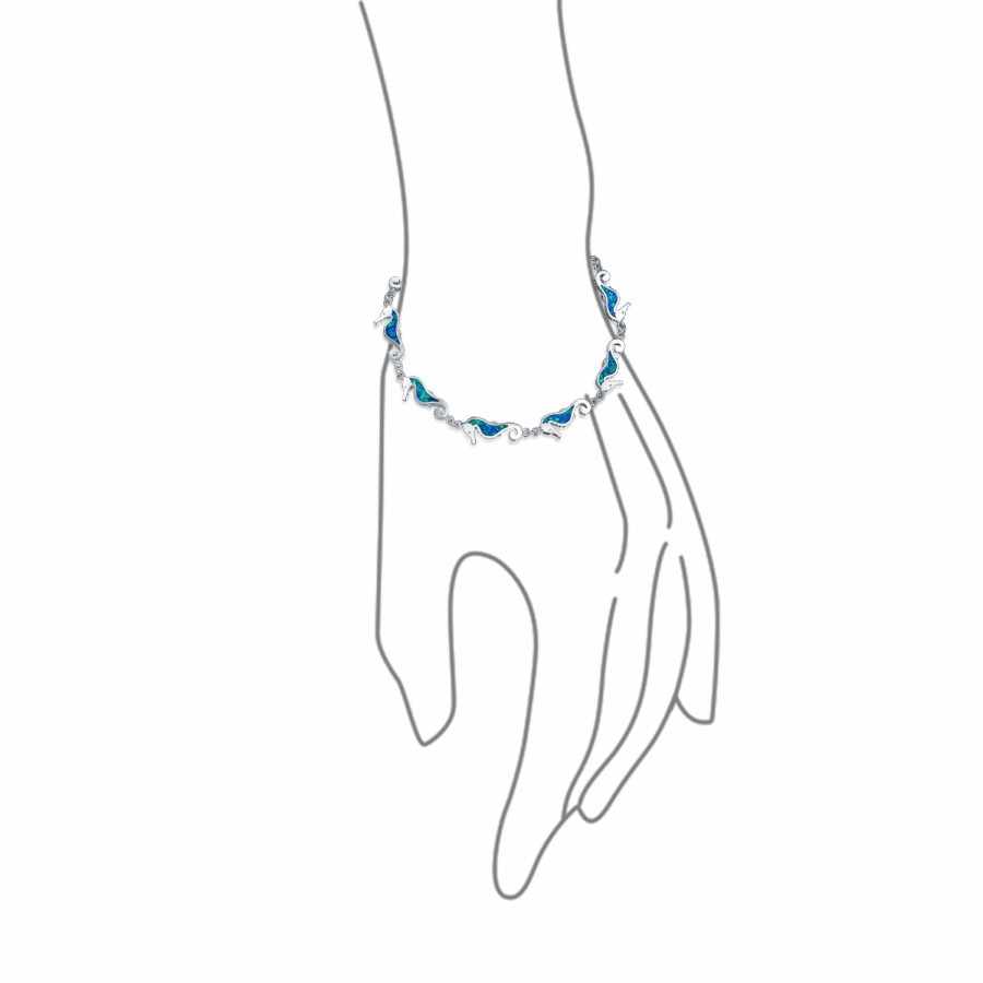 Shop Women Bling Jewelry Unique Bracelets | Nautical Seahorse Blue Created Opal Charm Bracelet .925 Sterling Silver