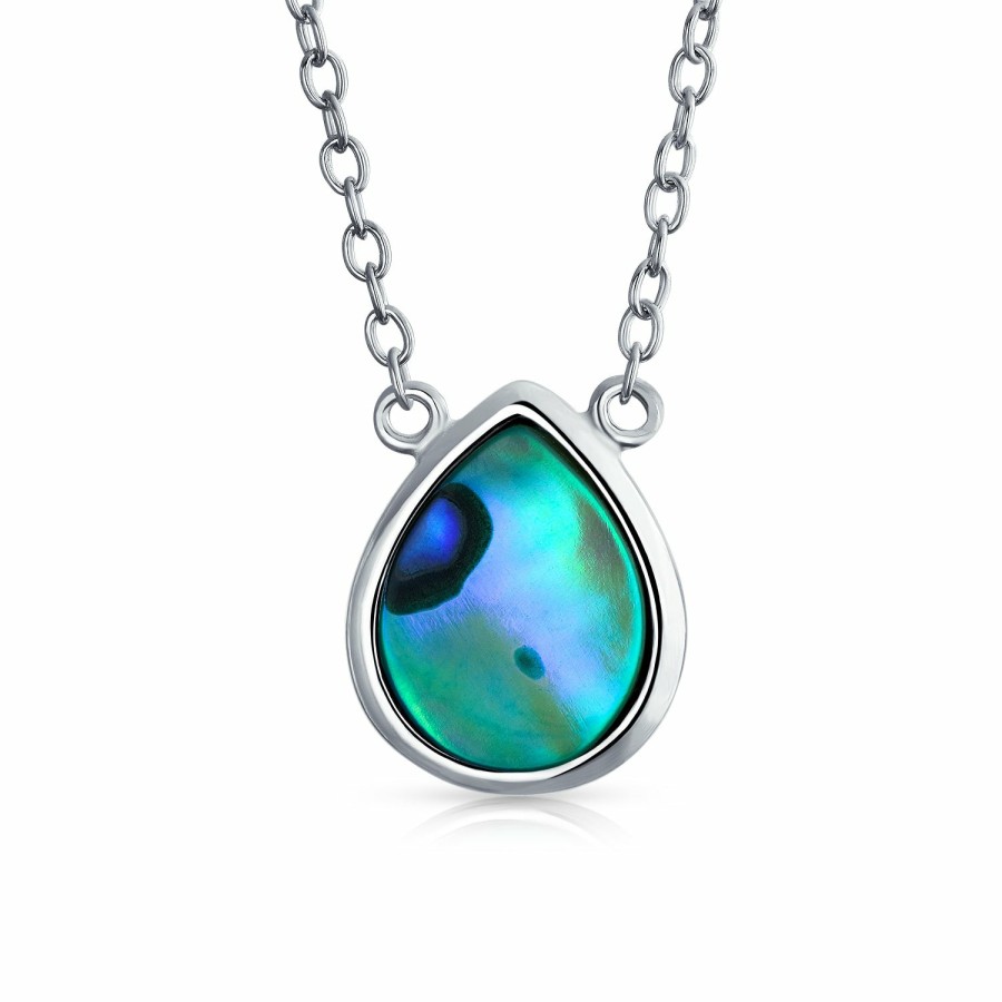 Shop Women Bling Jewelry Pendant Necklaces | Small Teardrop Pear- Pendant Abalone Shell Necklace Sterling Silver