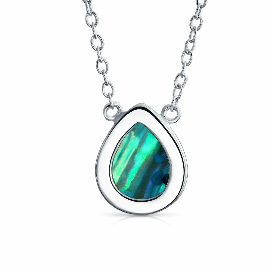 Shop Women Bling Jewelry Pendant Necklaces | Small Teardrop Pear- Pendant Abalone Shell Necklace Sterling Silver