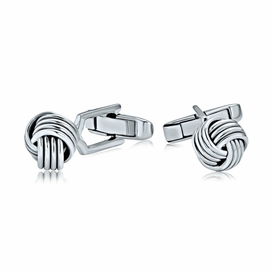 Shop Men Bling Jewelry Cufflinks | Knot Sided Woven Rope Braid Twist Shirt Cufflinks .925 Sterling Silver