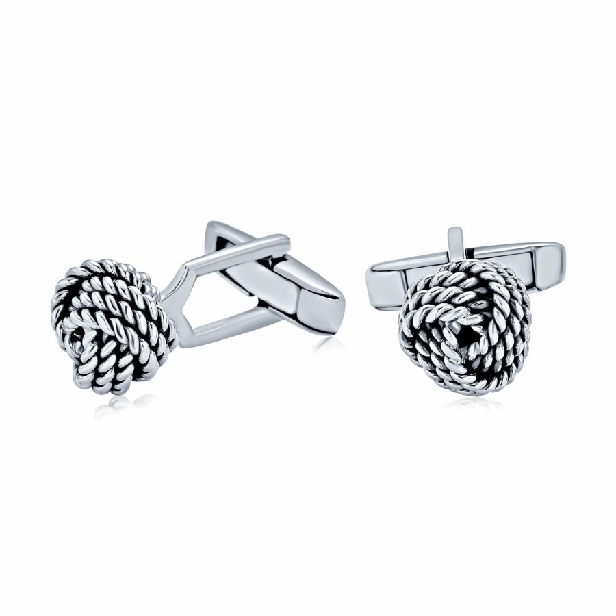 Shop Men Bling Jewelry Cufflinks | Knot Sided Woven Rope Braid Twist Shirt Cufflinks .925 Sterling Silver