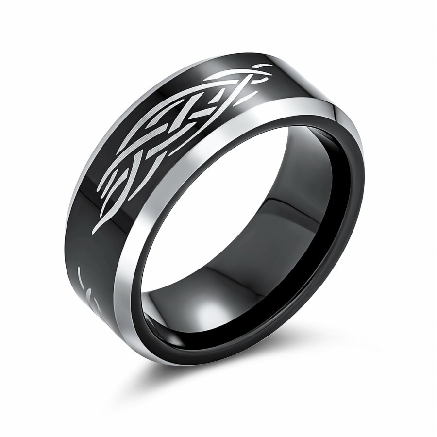 Shop Women Bling Jewelry Wedding Bands | Laser Etched Catholic Christ Thorn Band Titanium Rings 8Mm Black