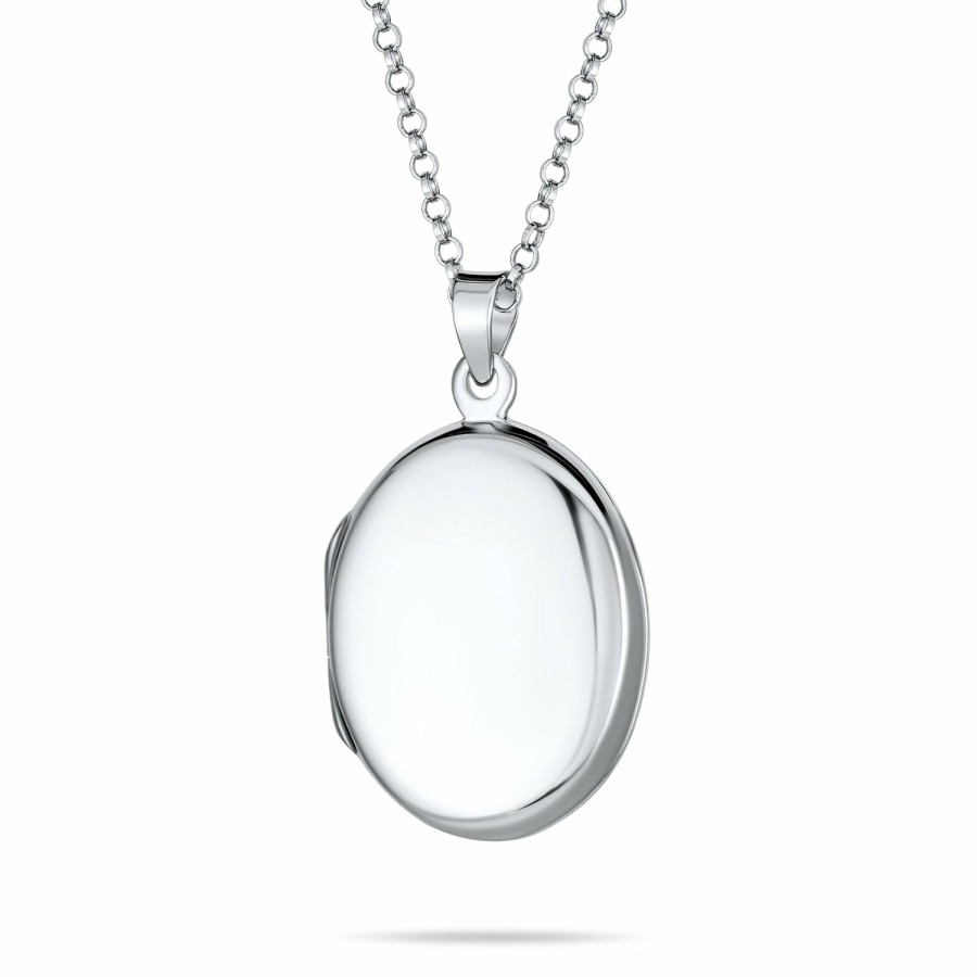 Shop Women Bling Jewelry Engravable Necklaces | Plain Oval Photo Locket Hold Pictures Necklace Pendant Sterling Silver