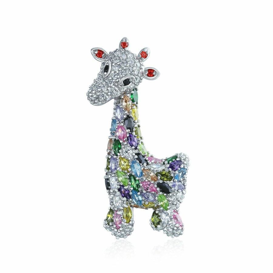 Shop Women Bling Jewelry Pins & Brooches | Giraffe Zoo Animal Brooch Pin Cz Colorful Pave Cubic Zirconia