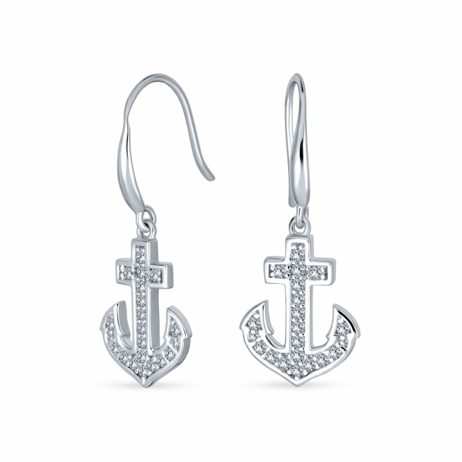 Shop Women Bling Jewelry Stud Earrings | Nautical Pave Cz Boat Anchor Dangle Stud Earrings Pendant .925