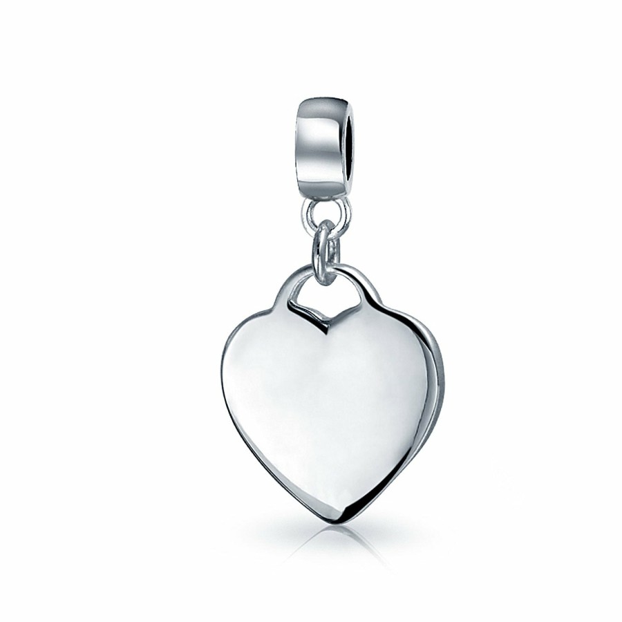 Shop Women Bling Jewelry Dangle Beads | Initial A-Z Heart Tag Dangle Charm Bead .925Sterling Silver