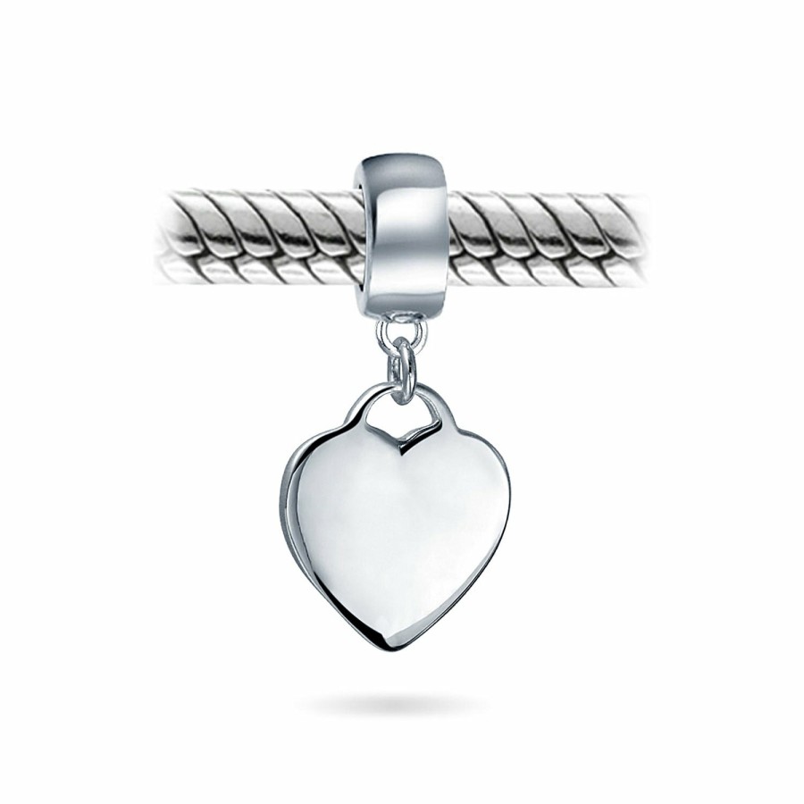 Shop Women Bling Jewelry Dangle Beads | Initial A-Z Heart Tag Dangle Charm Bead .925Sterling Silver