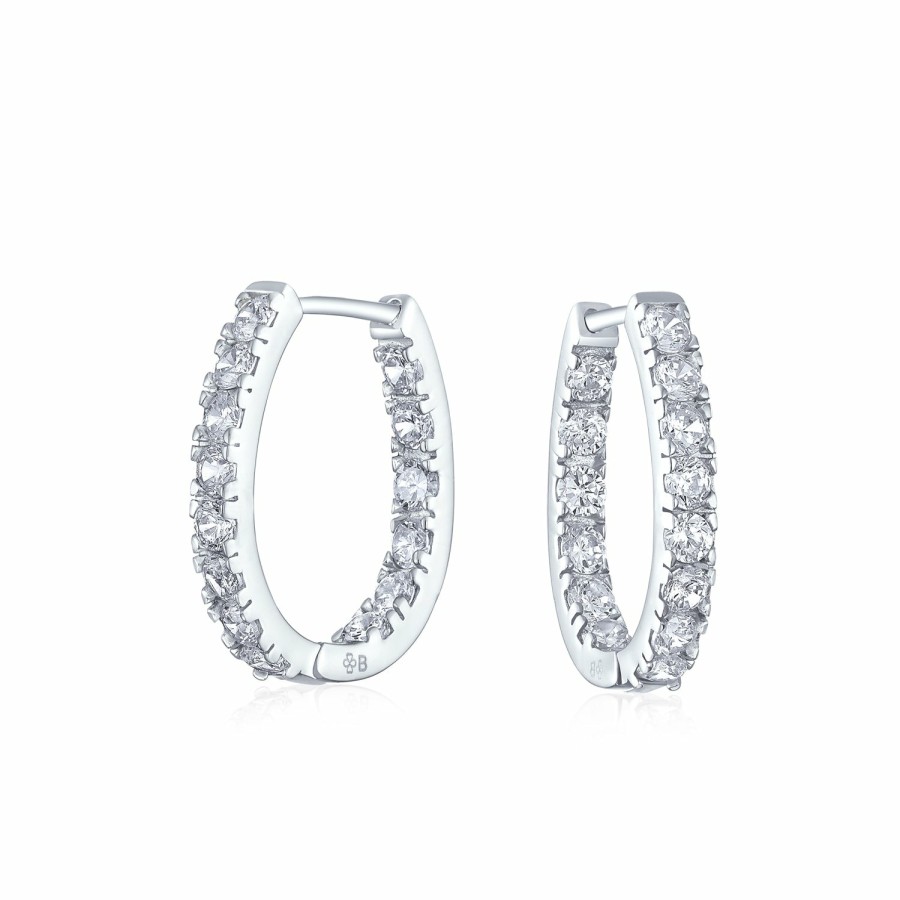 Shop Women Bling Jewelry Hoops Huggies Earrings | Bridal Oval Inside Out Aaa Cz Hoop Earrings .925Sterling Silver