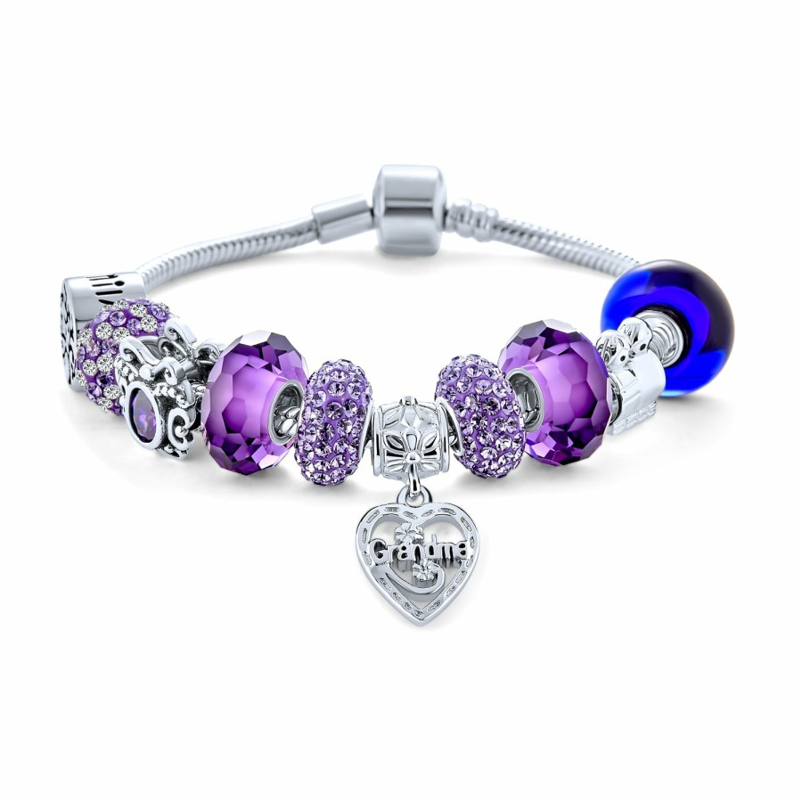 Shop Women Bling Jewelry Starter Bead Bracelets | Grandma Mother Family Love Multi Bead Charm Bracelet Sterling Silver