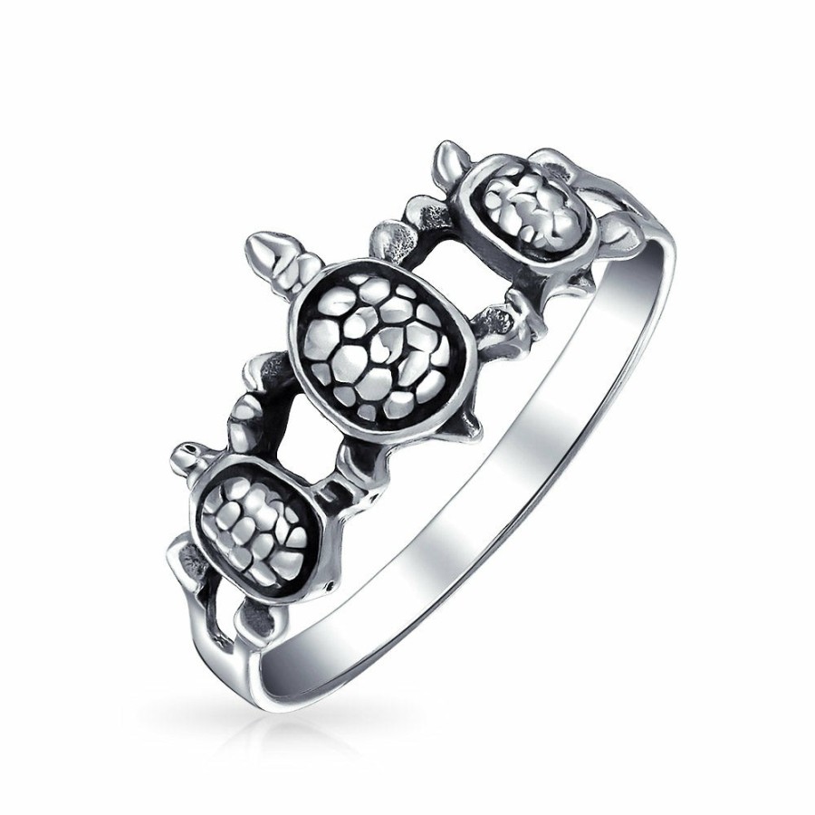 Shop Women Bling Jewelry Engravable Rings | Bff Three Best Friends Family Turtle Ring Band .925 Sterling Silver