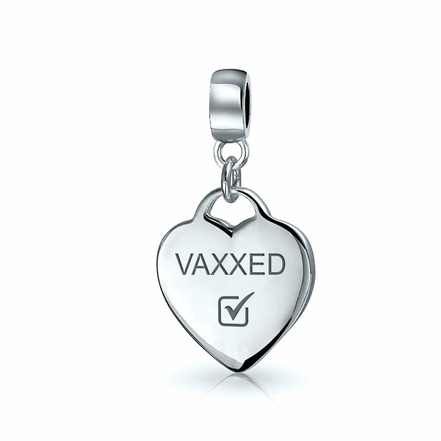 Shop Women Bling Jewelry Birthstone Beads | Vaccinated Heart Shape Vaccines Shot Awareness Charm Bead Silver