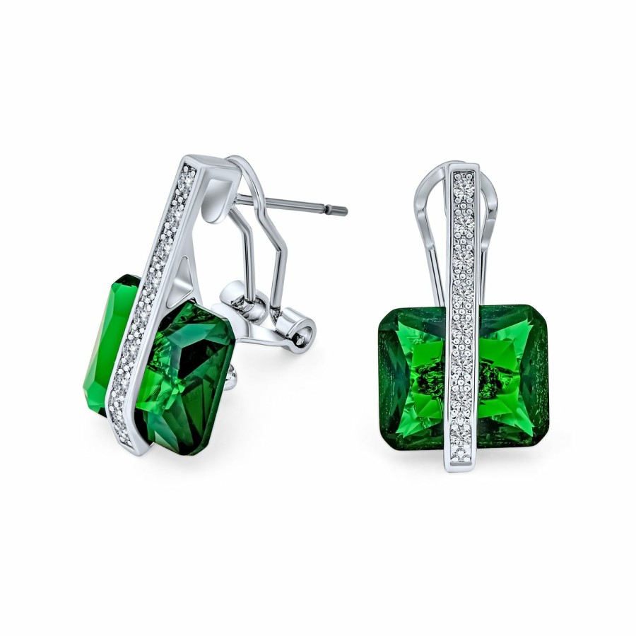 Shop Women Bling Jewelry Dangle Drop Earrings | Art Deco Rectangle Emerald Cubic Zirconia Cz Drop Earrings More Colors