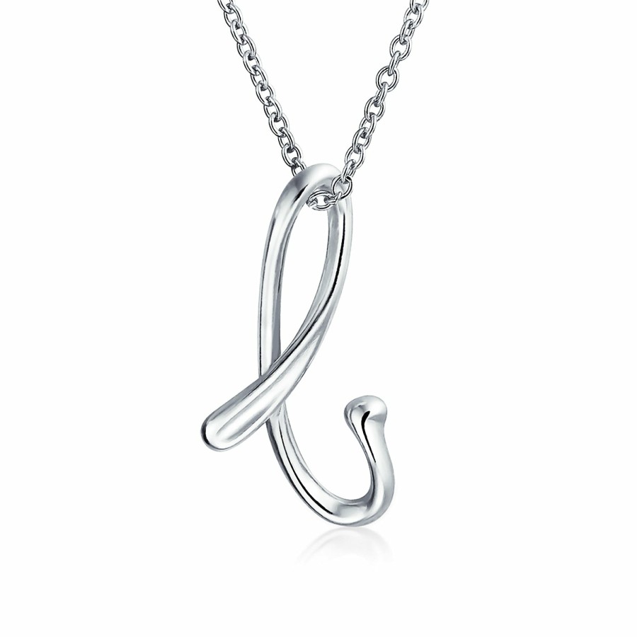 Shop Women Bling Jewelry Abc Initial | Letter Alphabet Script Initial Pendant Necklace .925 Sterling Silver