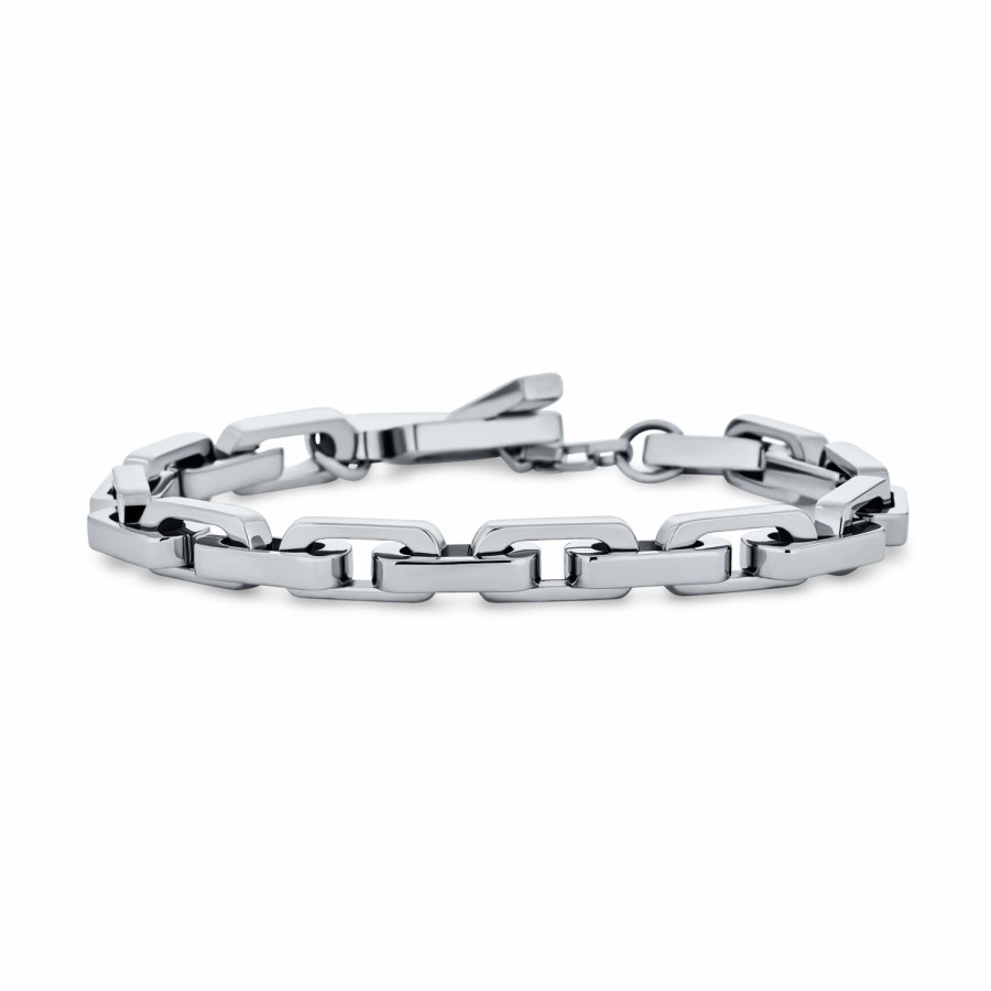 Shop Women Bling Jewelry Unique Bracelets | Solid Flat Edge Oval Paperclip Curb Chain Bolo Bracelet Stainless Steel 6.5-8.5"