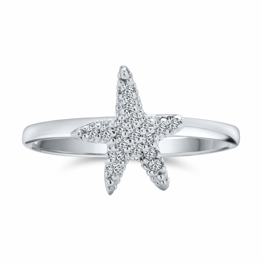 Shop Women Bling Jewelry Delicate Midi Rings | Tiny Pave Cz Nautical Tropical Beach Starfish Ring .925 Sterling Silver