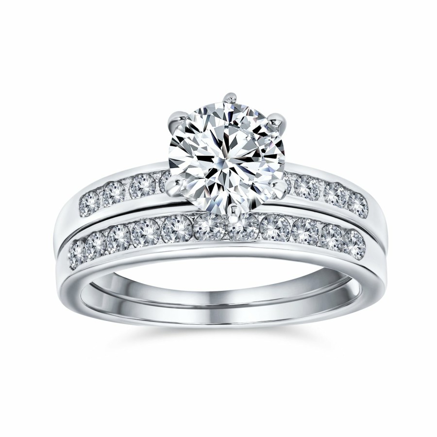 Shop Women Bling Jewelry Engagement Rings | 2Ct Solitaire Aaa Cz Engagement Ring Band Set .925Sterling Silver