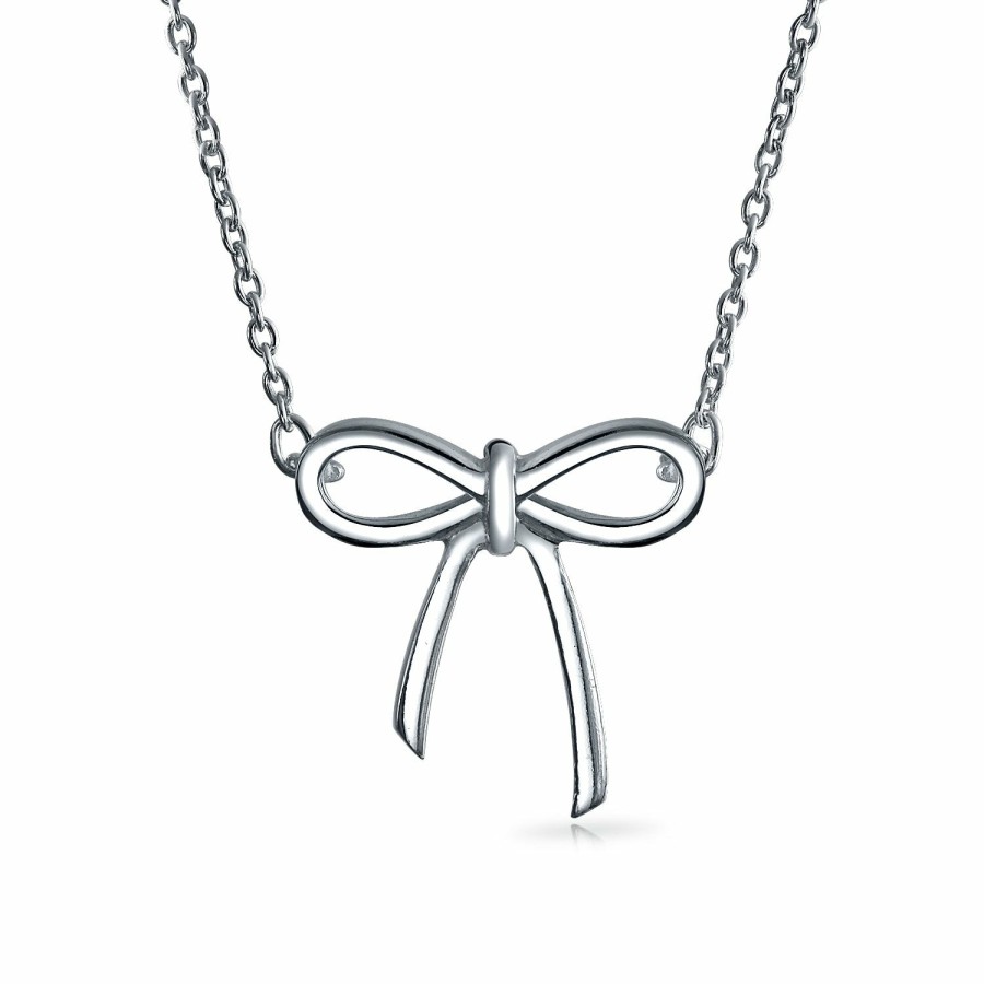 Shop Women Bling Jewelry Delicate Pendant Necklaces | Bow Ribbon Pendant Station Pendant Necklace .925 Sterling Silver