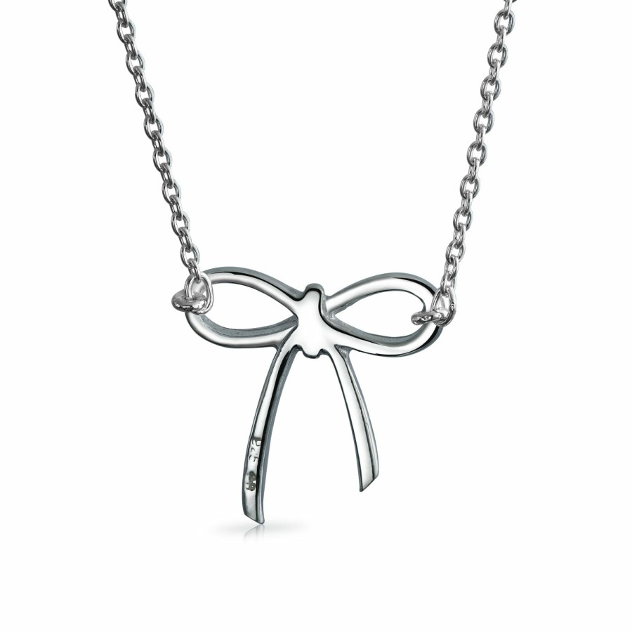 Shop Women Bling Jewelry Delicate Pendant Necklaces | Bow Ribbon Pendant Station Pendant Necklace .925 Sterling Silver