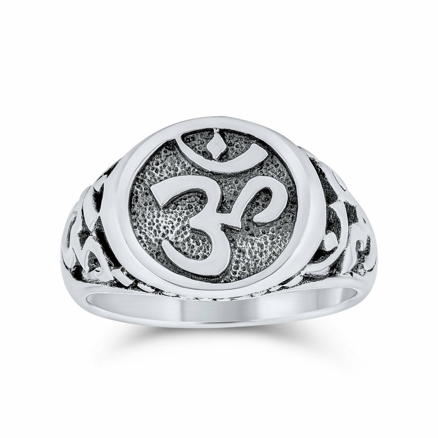 Shop Men Bling Jewelry Mens Rings | Spiritual Symbol Sanskrit Aum Ohm Om Signet Ring .925 Sterling Silver