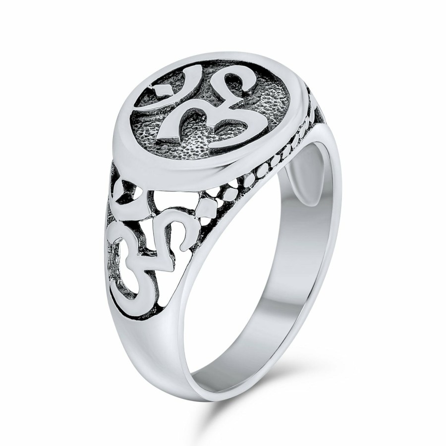 Shop Men Bling Jewelry Mens Rings | Spiritual Symbol Sanskrit Aum Ohm Om Signet Ring .925 Sterling Silver