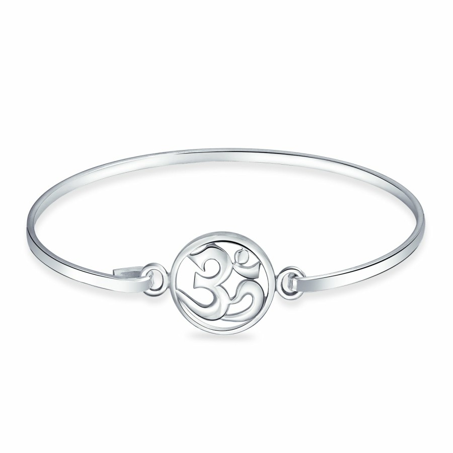 Shop Women Bling Jewelry Cuff Bangle Bracelets | Aum Om Ohm Sanskrit Charm Bangle Cuff Bracelet .925 Sterling Silver