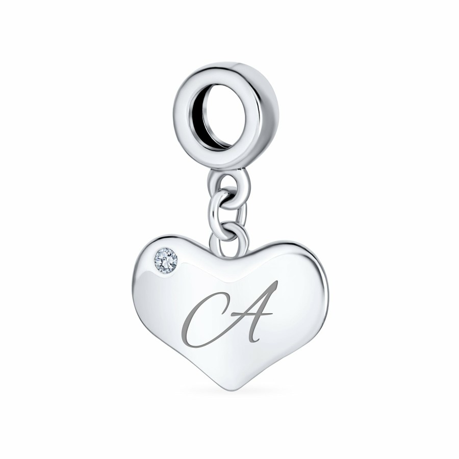 Shop Women Bling Jewelry Dangle Beads | Script White Clear Crystal Accent Heart Dangle Bead Charm .925 Silver