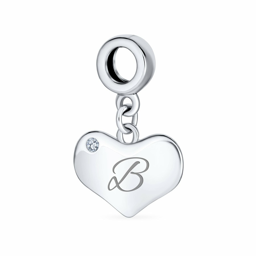 Shop Women Bling Jewelry Dangle Beads | Script White Clear Crystal Accent Heart Dangle Bead Charm .925 Silver