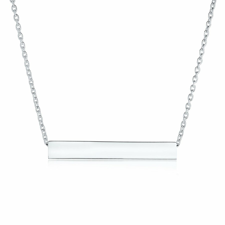 Shop Women Bling Jewelry Pendant Necklaces | Personalize Solid Horizontal Bar Pendant Necklace .925 Sterling Silver