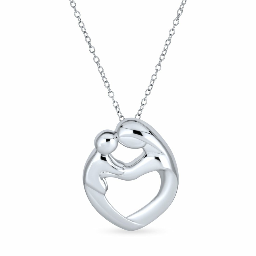 Shop Women Bling Jewelry Pendant Necklaces | Loving Mother And Child Heart Pendant Necklace Plated