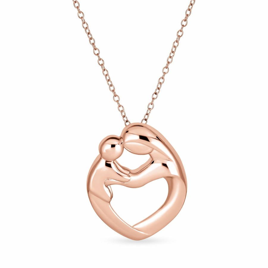 Shop Women Bling Jewelry Pendant Necklaces | Loving Mother And Child Heart Pendant Necklace Plated