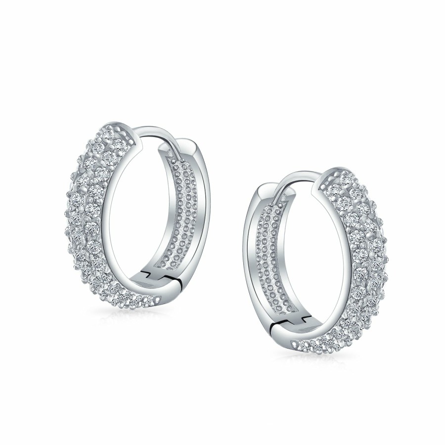 Shop Women Bling Jewelry Hoops Huggies Earrings | Classic Bridal Pave Cz Huggie Small Hoop Earrings Gold Plated