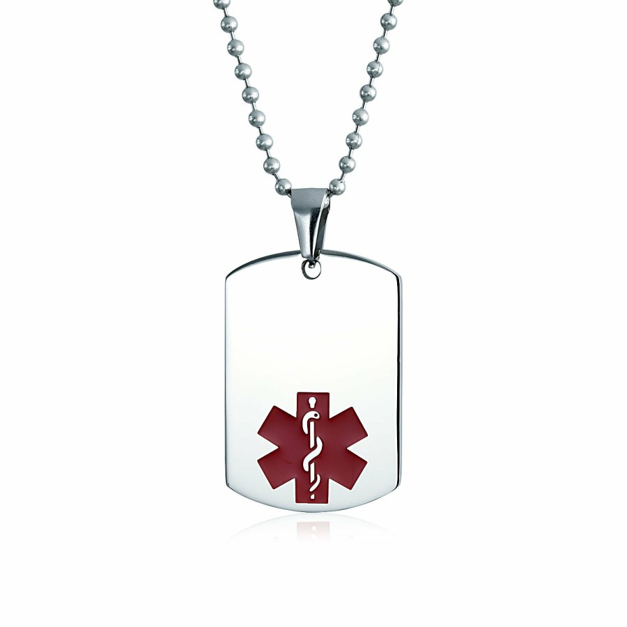 Shop Men Bling Jewelry Mens Pendants & Dog Tags | Engrave Identification Medical Alert Id Dog Tag Stainless Steel Medium