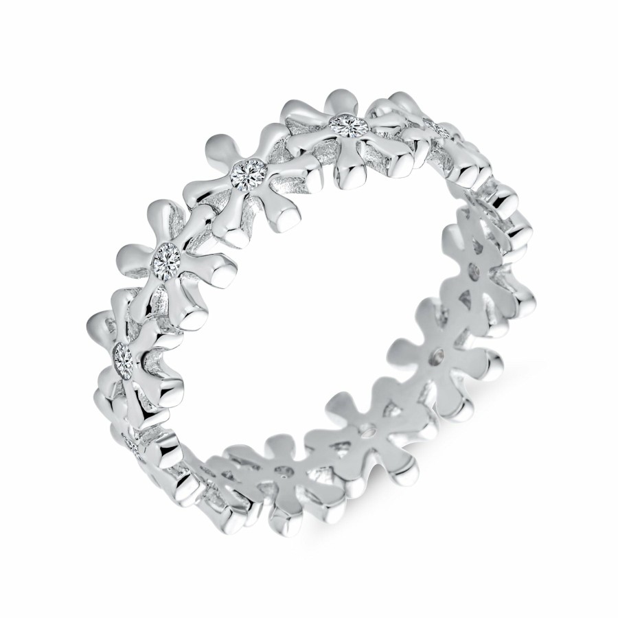 Shop Women Bling Jewelry Wedding Bands | Accent Cz Flower Eternity Wedding Band Ring .925Sterling Silver